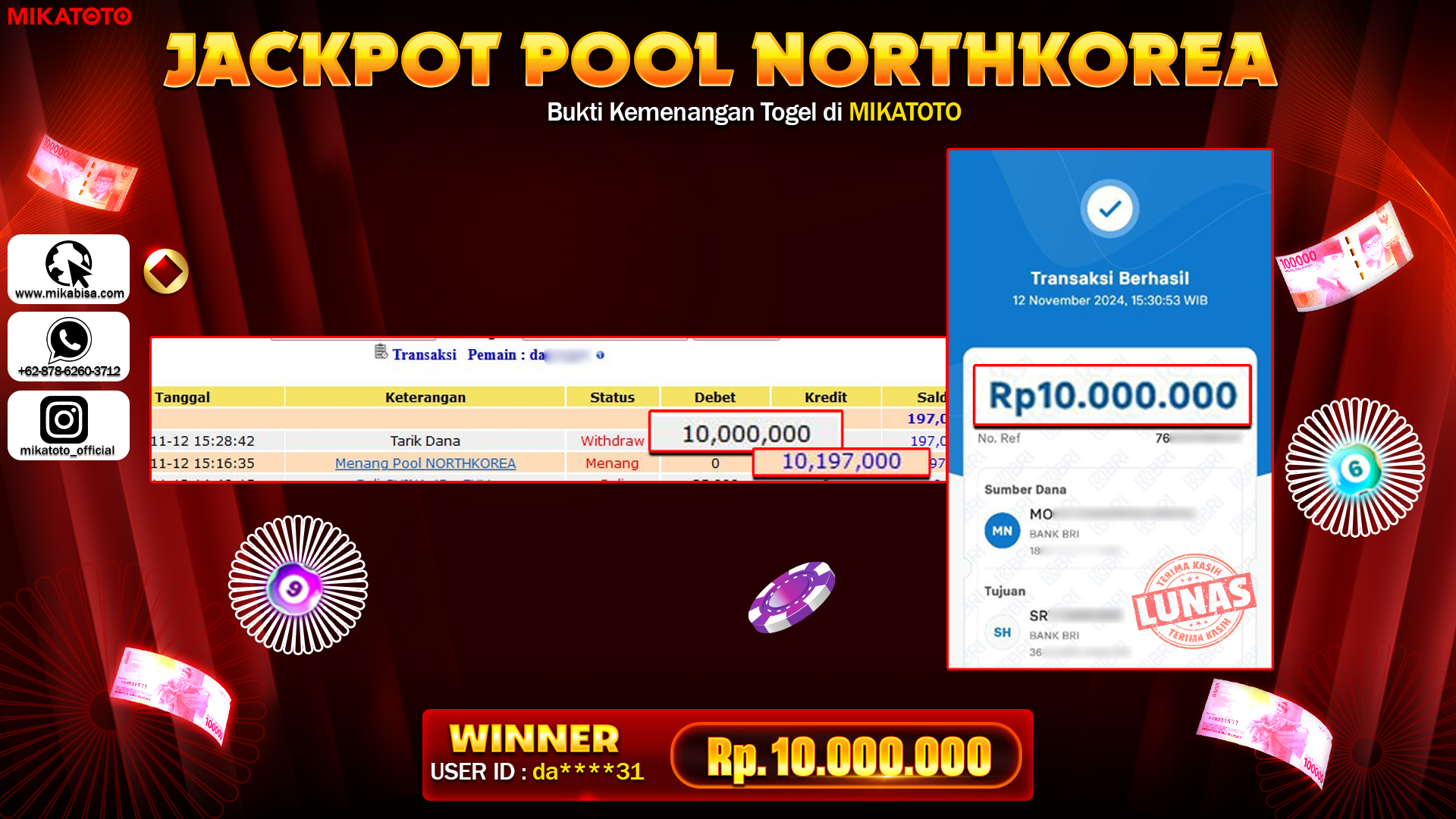 🏆 SELAMAT KEPADA PEMENANG JACKPOT DI Pool NORTHKOREA🏆  
