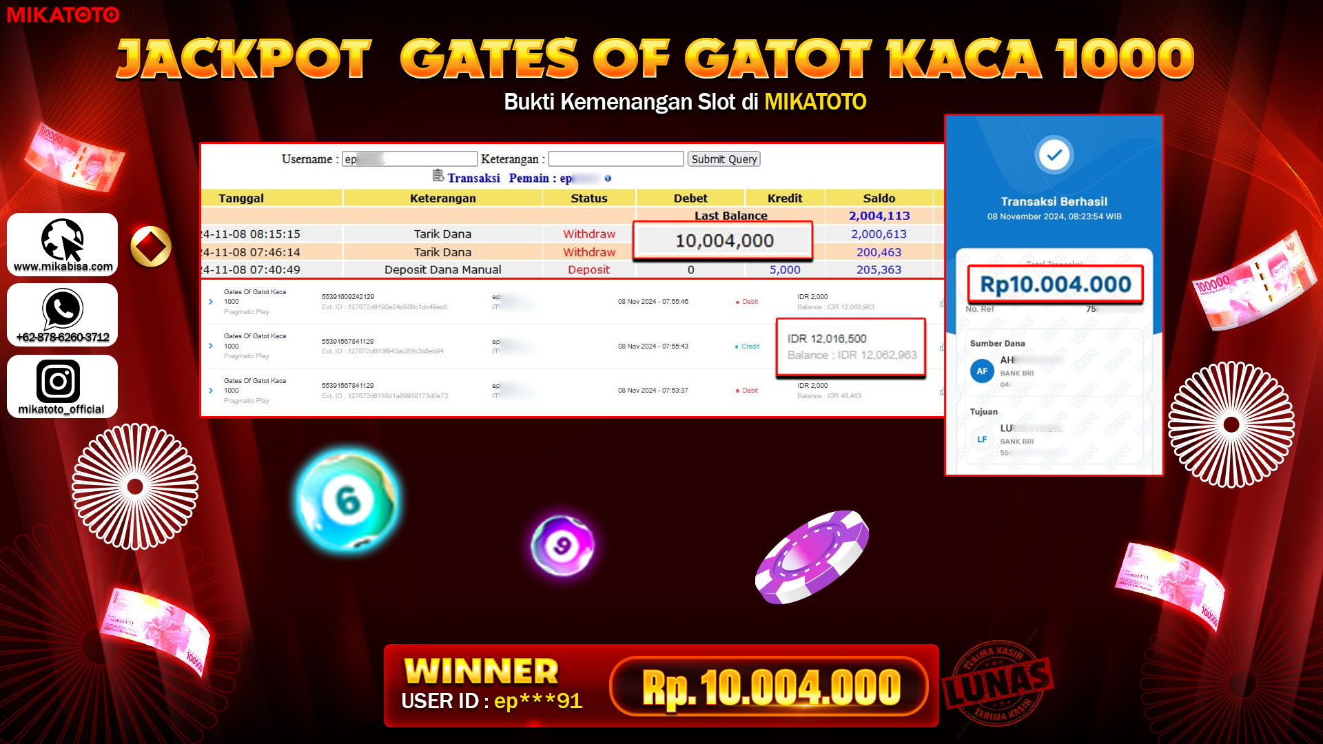 🏆 SELAMAT KEPADA PEMENANG JACKPOT DI Gates Of Gatot Kaca 1000🏆 
