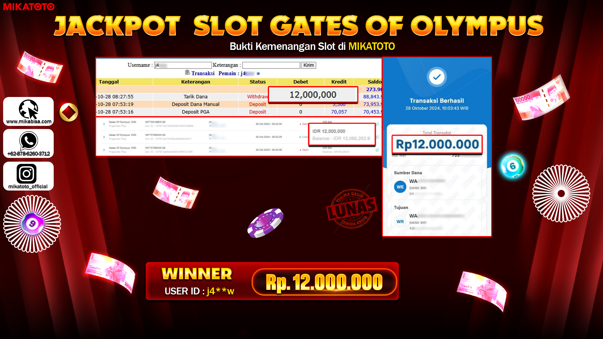 🏆 SELAMAT KEPADA PEMENANG JACKPOT DI  Gates Of Olympus 1000🏆