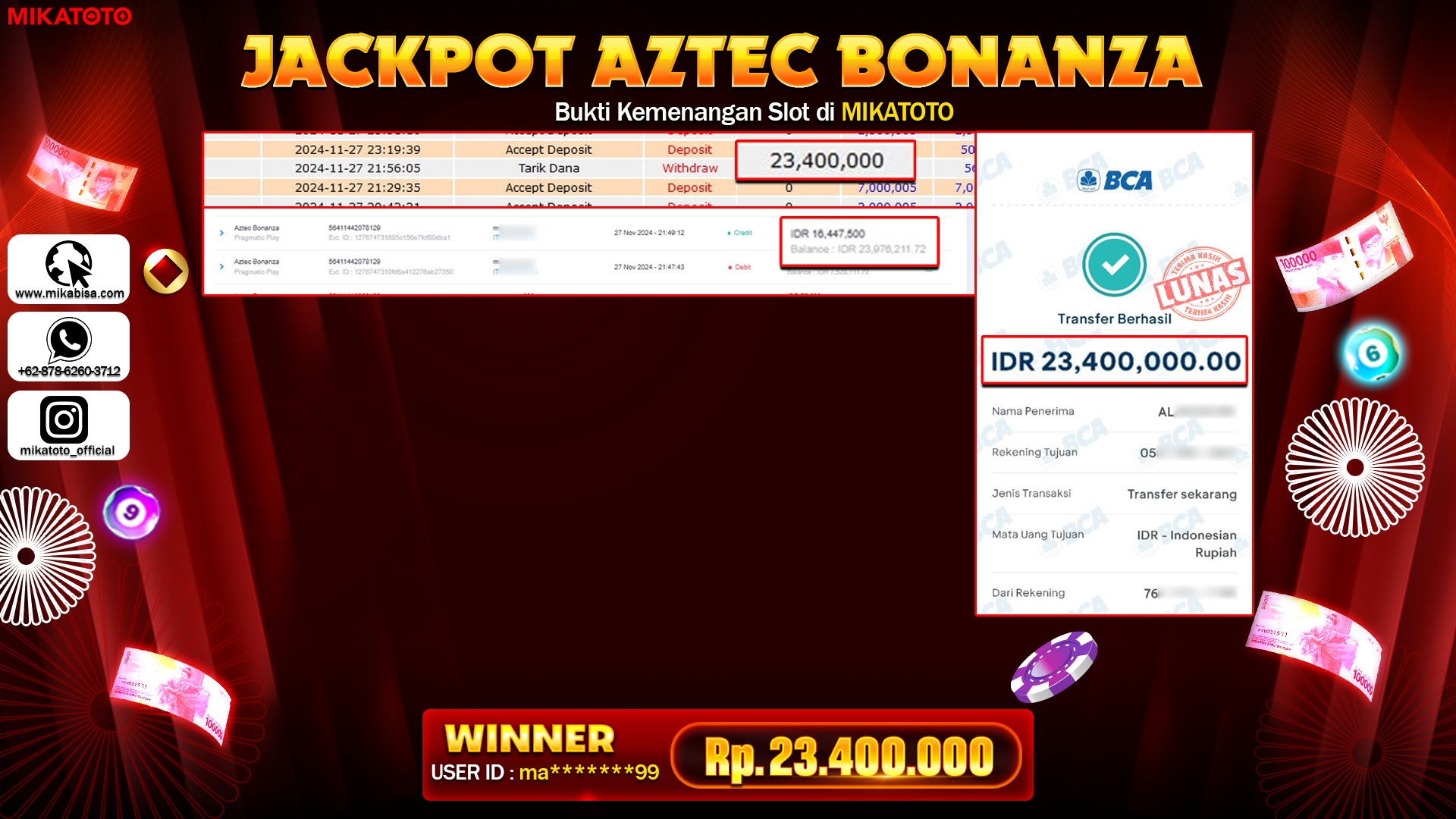 🏆 SELAMAT KEPADA PEMENANG JACKPOT DI Aztec Bonanza🏆