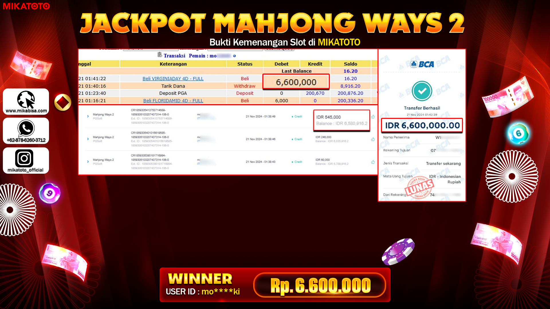 🏆 SELAMAT KEPADA PEMENANG JACKPOT Di  Mahjong Ways 2 🏆  