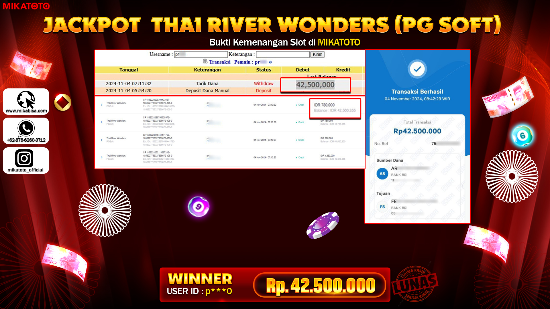 🏆 SELAMAT KEPADA PEMENANG JACKPOT DI  PGSoft-Thai River Wonders🏆 