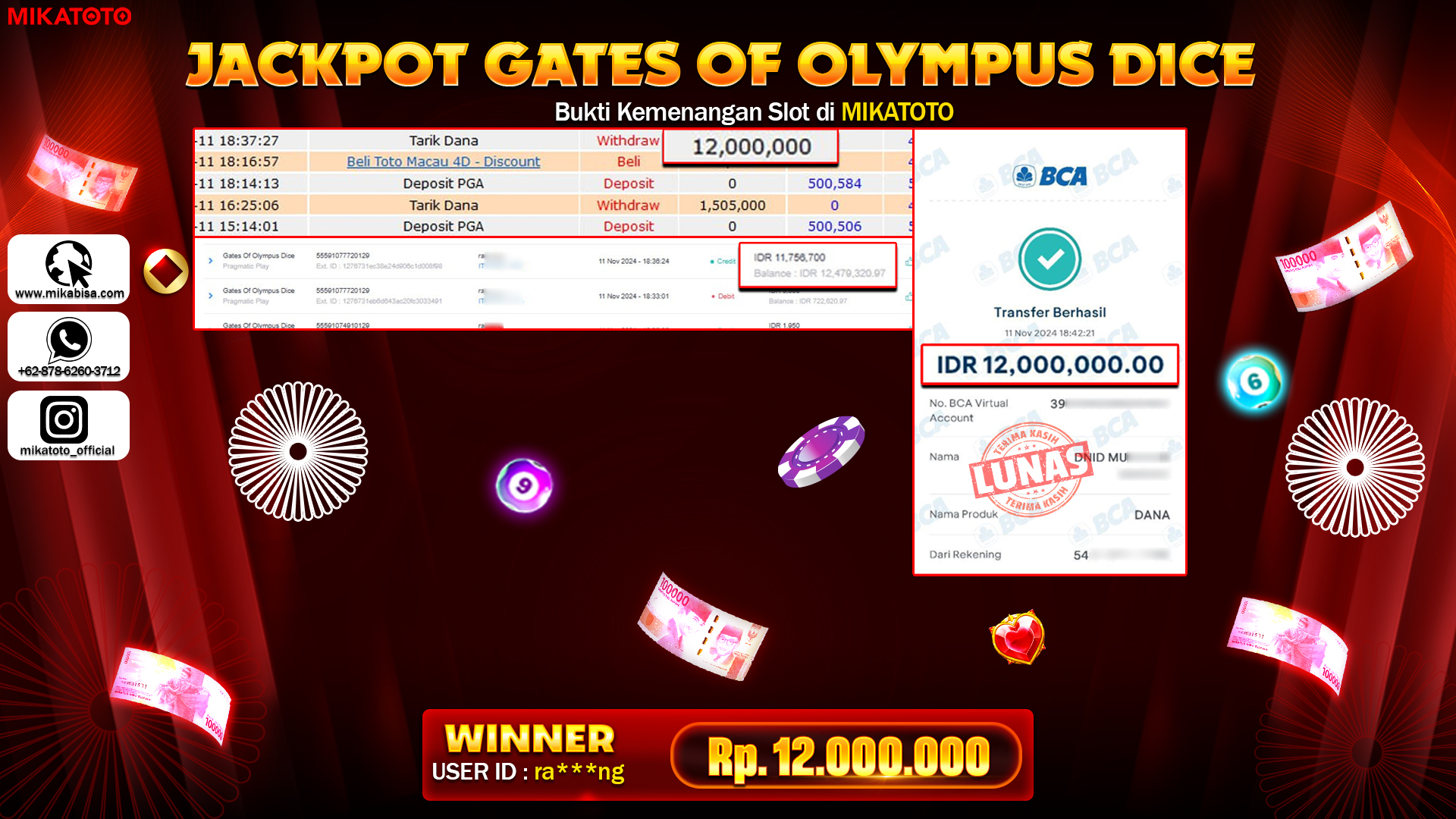 🏆 SELAMAT KEPADA PEMENANG JACKPOT DI   Gates Of Olympus Dice🏆 