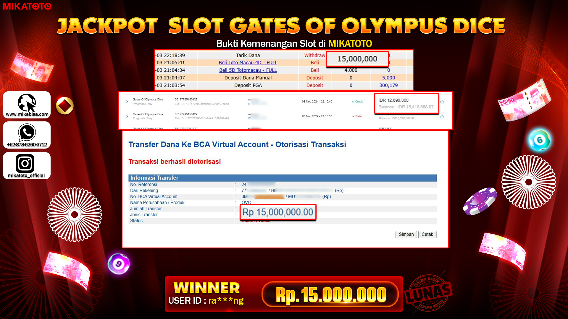 🏆 SELAMAT KEPADA PEMENANG JACKPOT DI Gates Of Olympus Dice🏆 