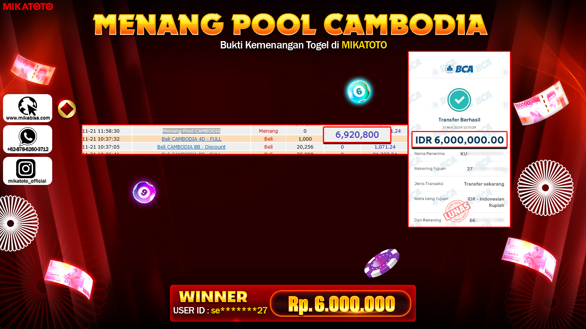 🏆 SELAMAT KEPADA PEMENANG JACKPOT Di  Pool CAMBODIA🏆  