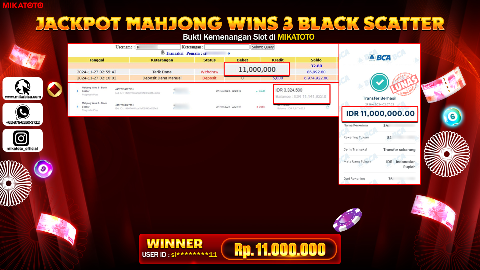 🏆 SELAMAT KEPADA PEMENANG JACKPOT DI Mahjong Wins 3 - Black🏆