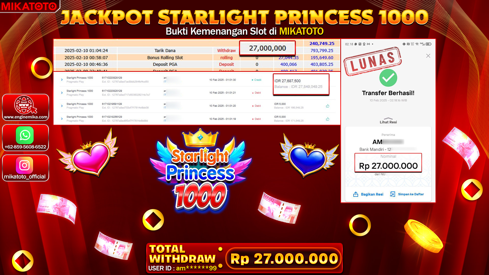 🏆 SELAMAT KEPADA PEMENANG JACKPOT DI Starlight Princess 1000 Rp.27,000,000🏆