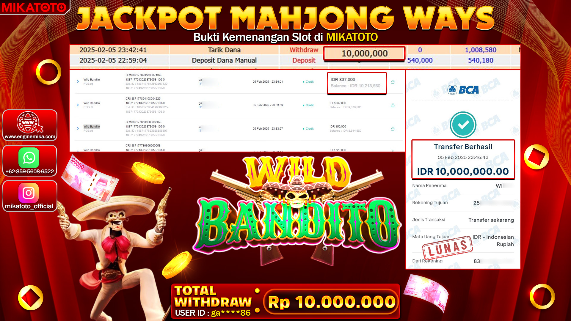🏆 SELAMAT KEPADA PEMENANG JACKPOT DI wild bandito Rp.10,000,000🏆