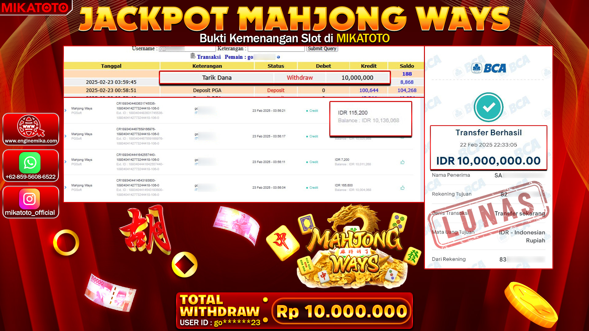 🏆 SELAMAT KEPADA PEMENANG DI Mahjong Ways Rp.10,000,000🏆