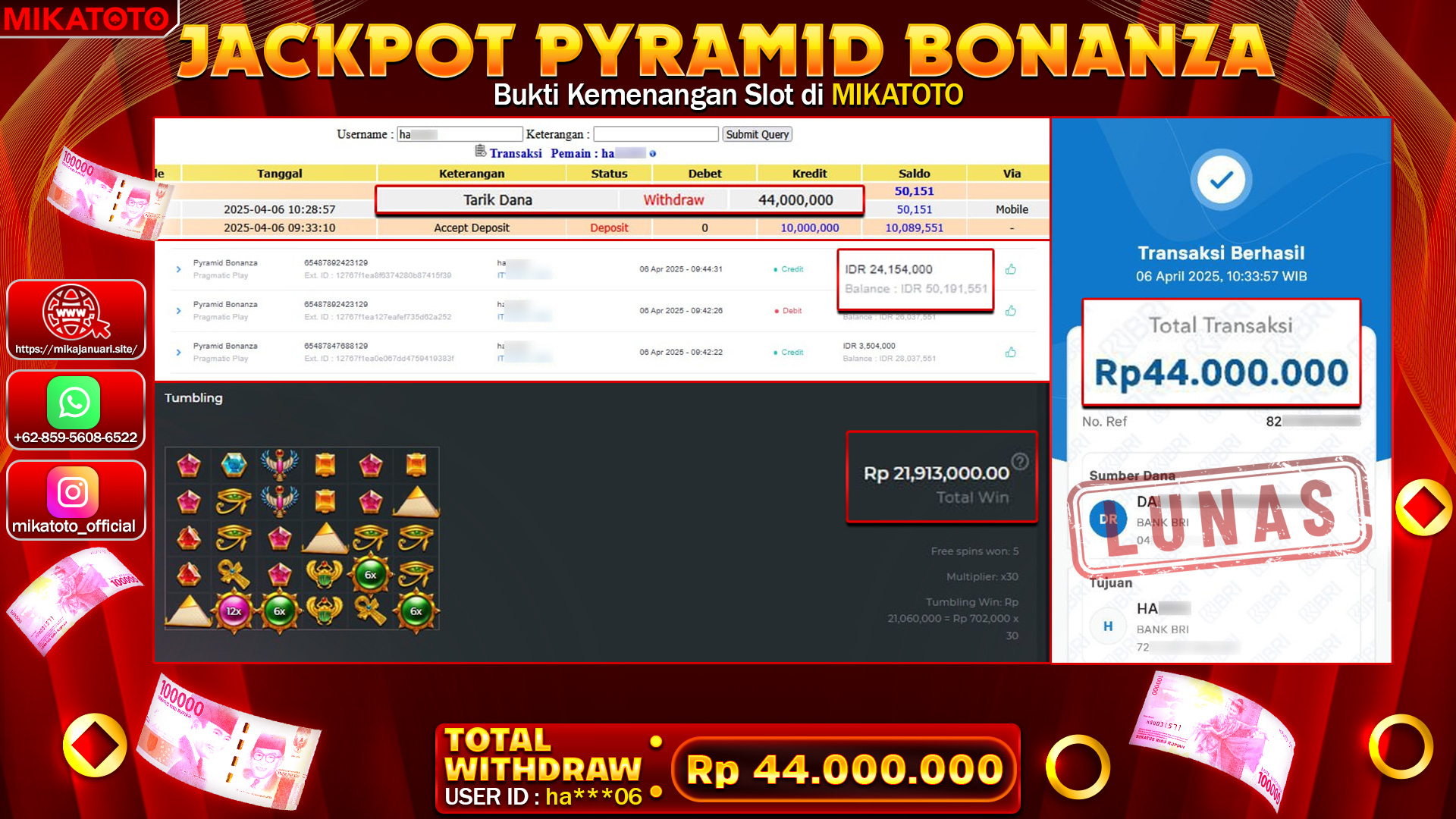 🏆 SELAMAT KEPADA PEMENANG JACKPOT DI Pyramid Bonanza 44,000,000🏆