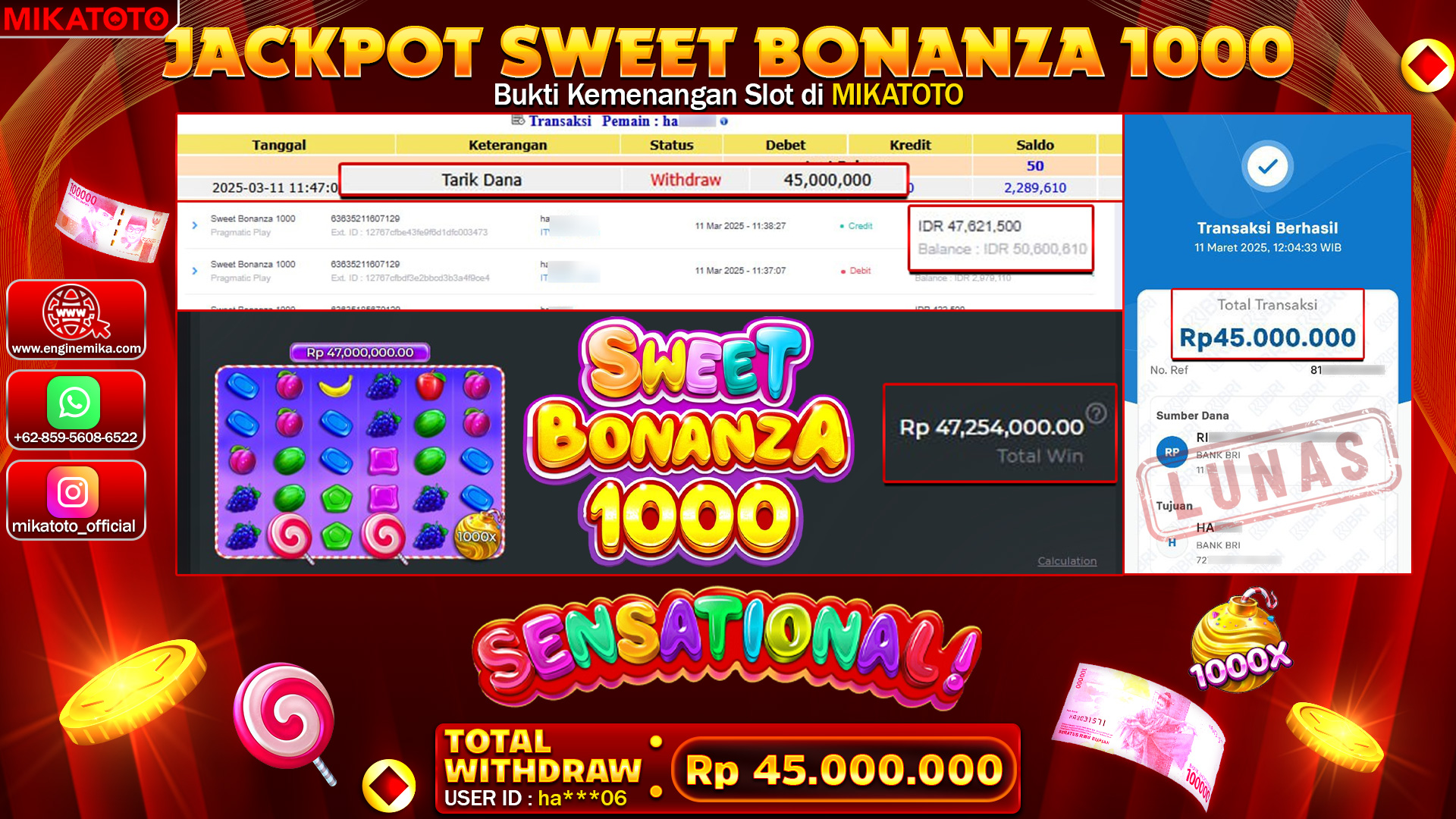 🏆 SELAMAT KEPADA PEMENANG DI Sweet Bonanza 1000 Rp.45,000,000🏆