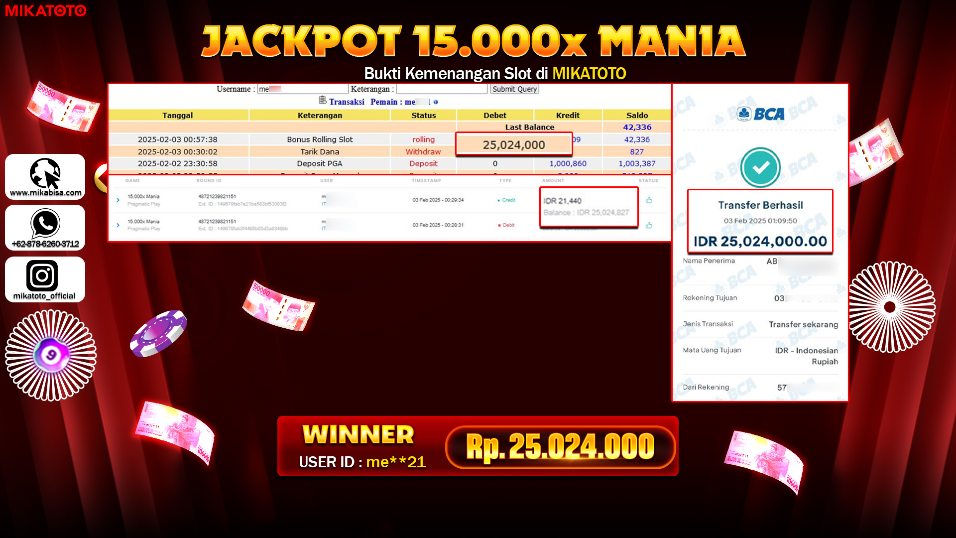 🏆PEMENANG JACKPOT DI 12.00x MANIA Rp.25,024,000🏆 