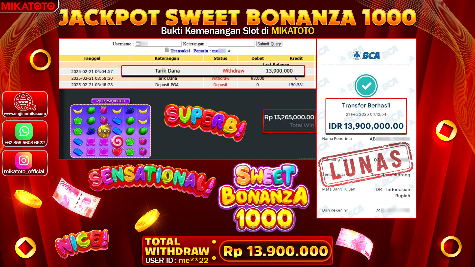 🏆 SELAMAT KEPADA PEMENANG DI Sweet Bonanza 1000 Rp.13,900,000🏆