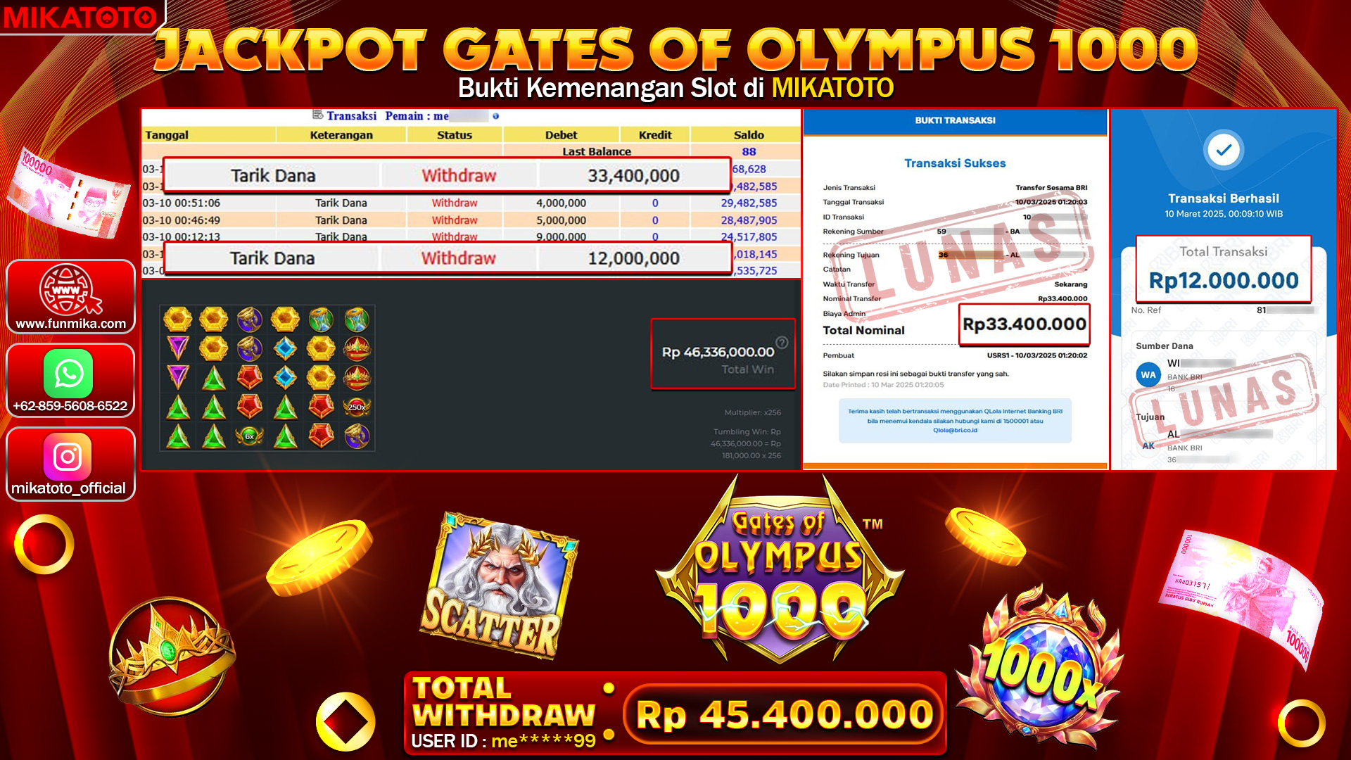🏆 SELAMAT KEPADA PEMENANG DI Olympus 1000 Rp.45,400,000🏆