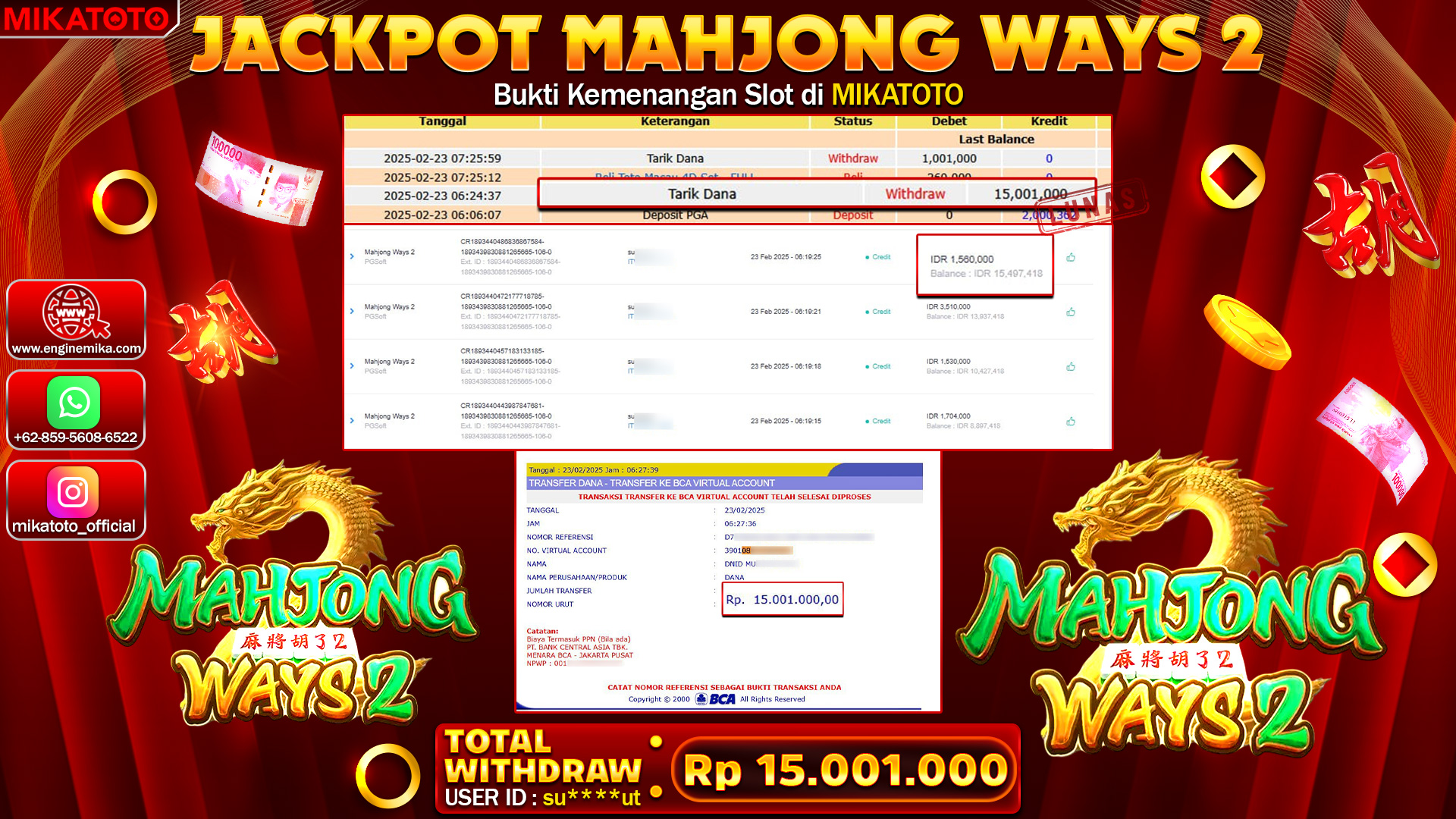🏆 SELAMAT KEPADA PEMENANG DI Mahjong Ways 2 Rp.15,001,000🏆