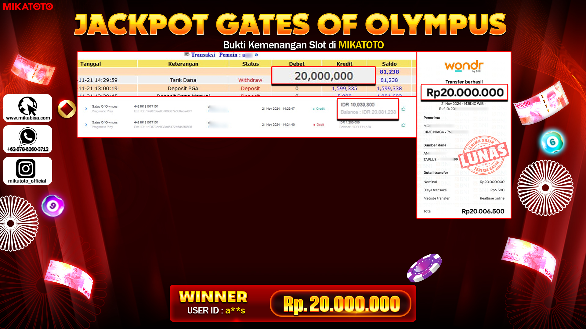 🏆 SELAMAT KEPADA PEMENANG JACKPOT Di Gates Of Olympus 🏆  
