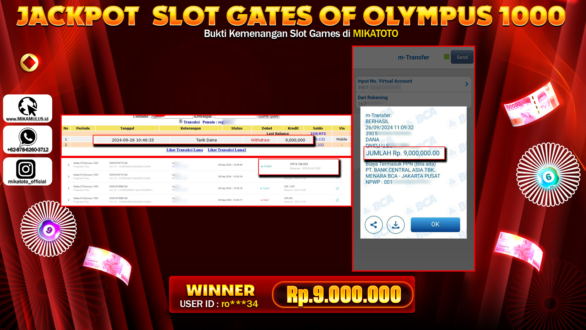 🏆 SELAMAT KEPADA PEMENANG JACKPOT DI Gates Of Olympus 1000🏆