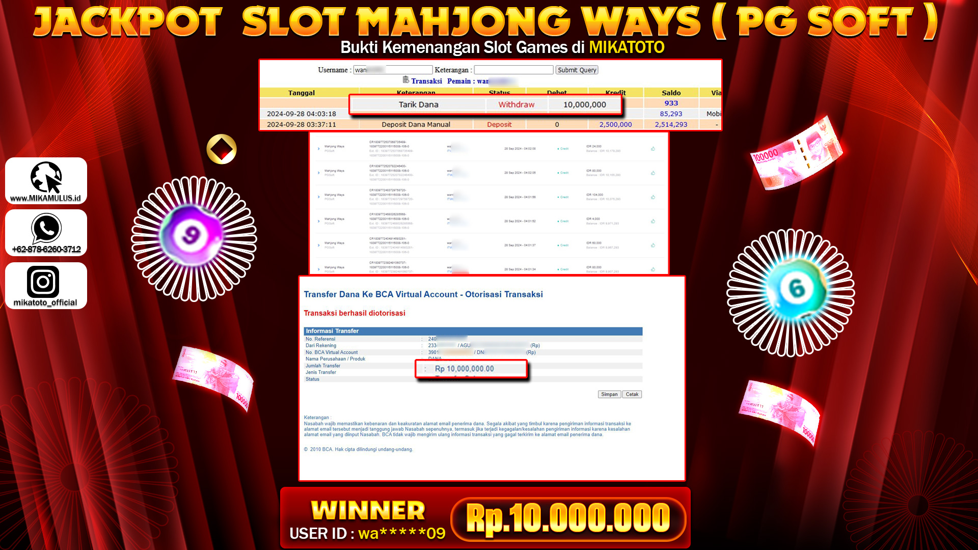 🏆 SELAMAT KEPADA PEMENANG JACKPOT DI  PGSoft-Mahjong Ways🏆