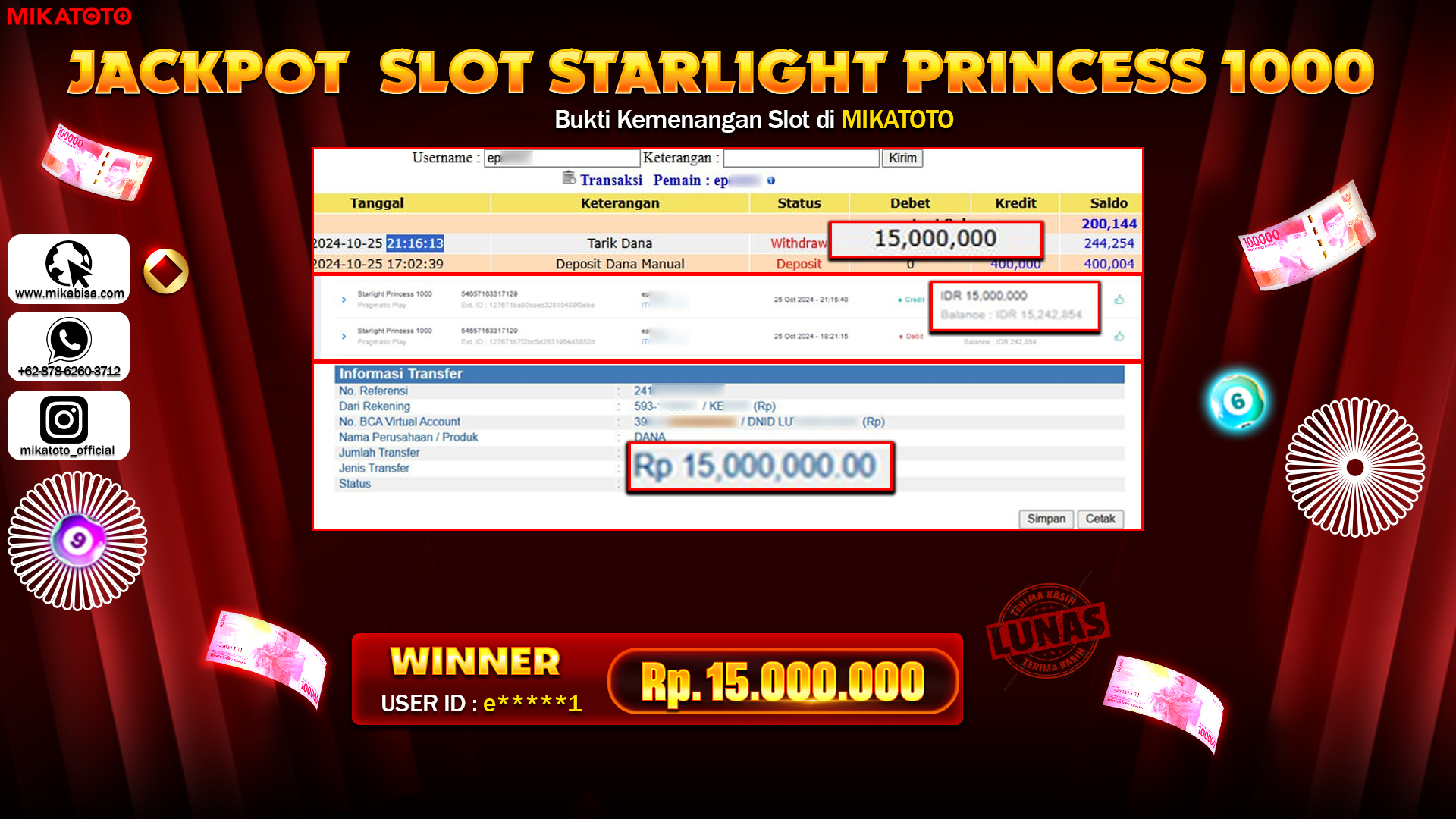🏆 SELAMAT KEPADA PEMENANG JACKPOT DI  Starlight Princess 1000🏆