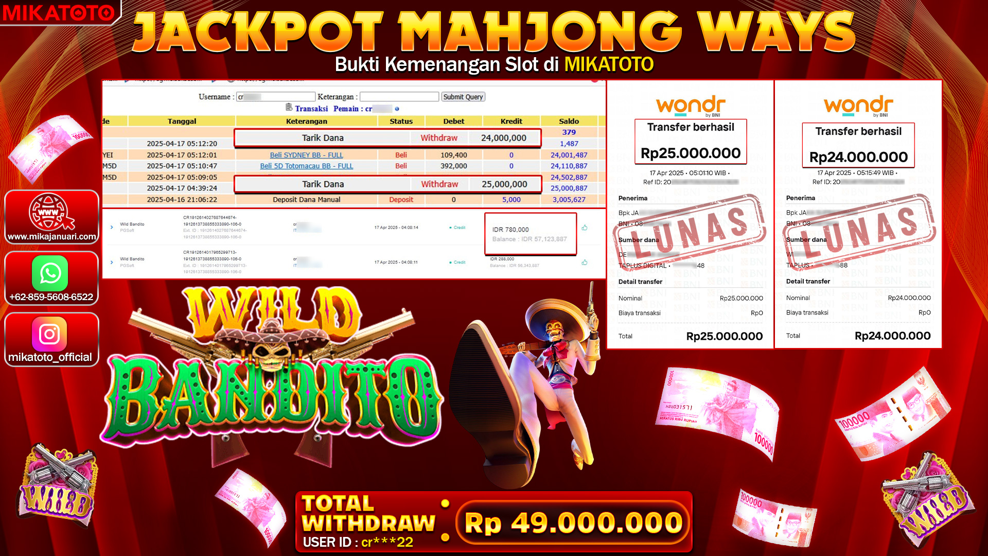 🏆 SELAMAT KEPADA PEMENANG JACKPOT DI Wild bandito 49,000,000🏆