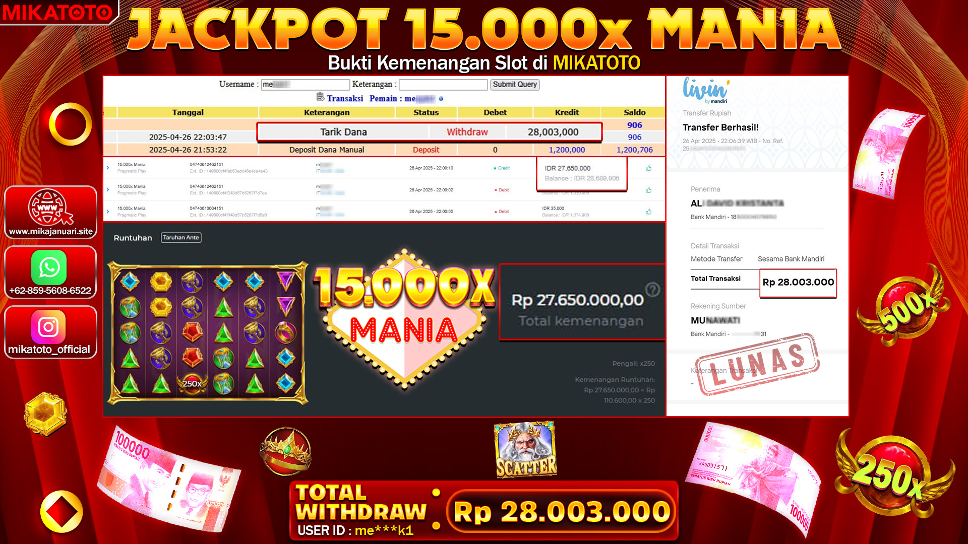 🏆 SELAMAT KEPADA PEMENANG JACKPOT DI 15.000x mania 28,003,000🏆
