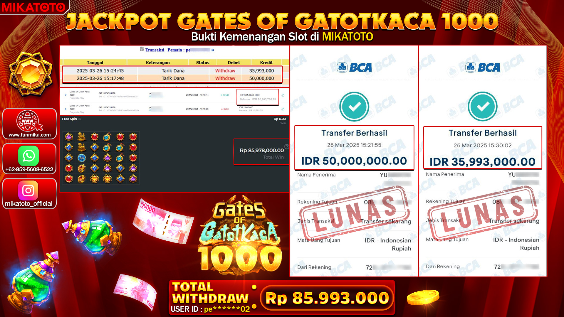 🏆 SELAMAT KEPADA PEMENANG DI Gates Of Gatot Kaca 1000 Rp.85,993,000🏆