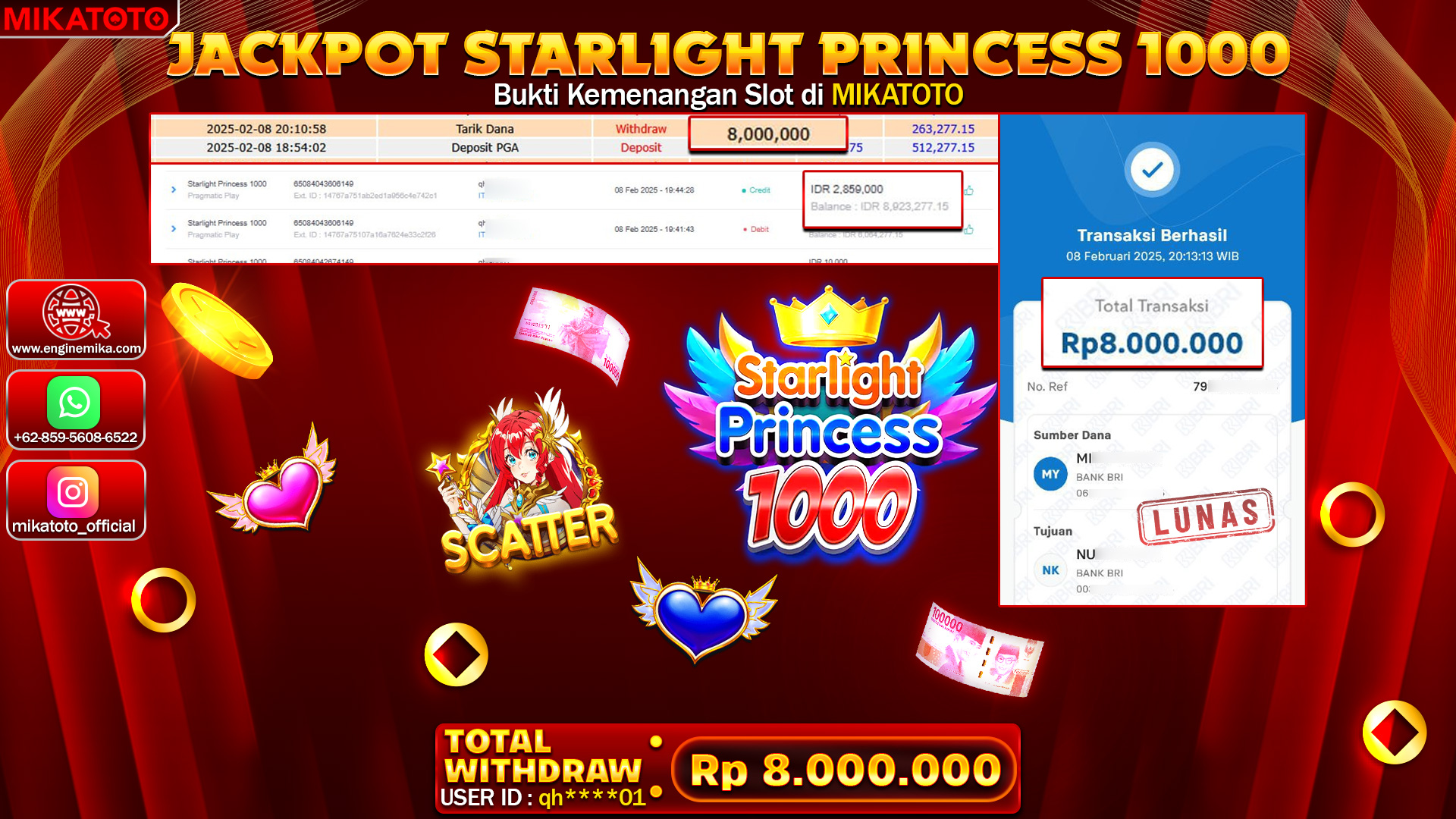 🏆 SELAMAT KEPADA PEMENANG JACKPOT DI Starlight Princess 1000 Rp.8,000,000🏆