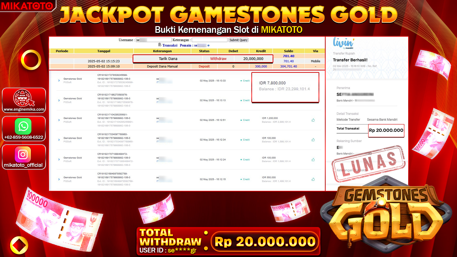 🏆 SELAMAT KEPADA PEMENANG JACKPOT DI  Gemstones Gold 20,000,000🏆