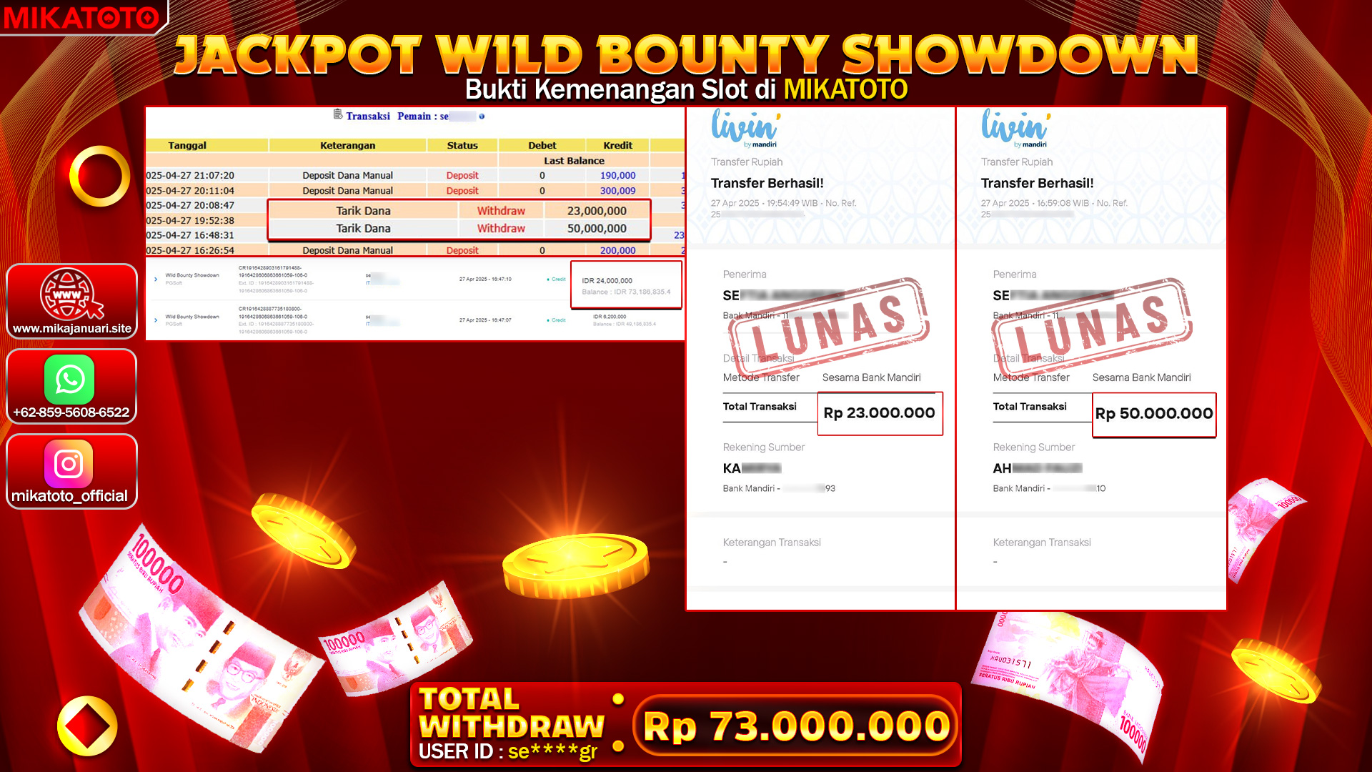 🏆 SELAMAT KEPADA PEMENANG JACKPOT DI wild bounty showdown 73,000,000🏆