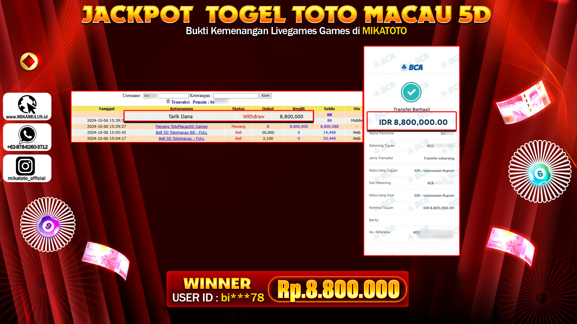 🏆 SELAMAT KEPADA PEMENANG JACKPOT DI  TOTO MACAU 5D 🏆