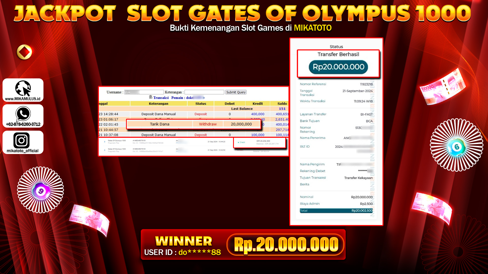 🏆 SELAMAT KEPADA PEMENANG JACKPOT DI Gates Of Olympus 1000🏆