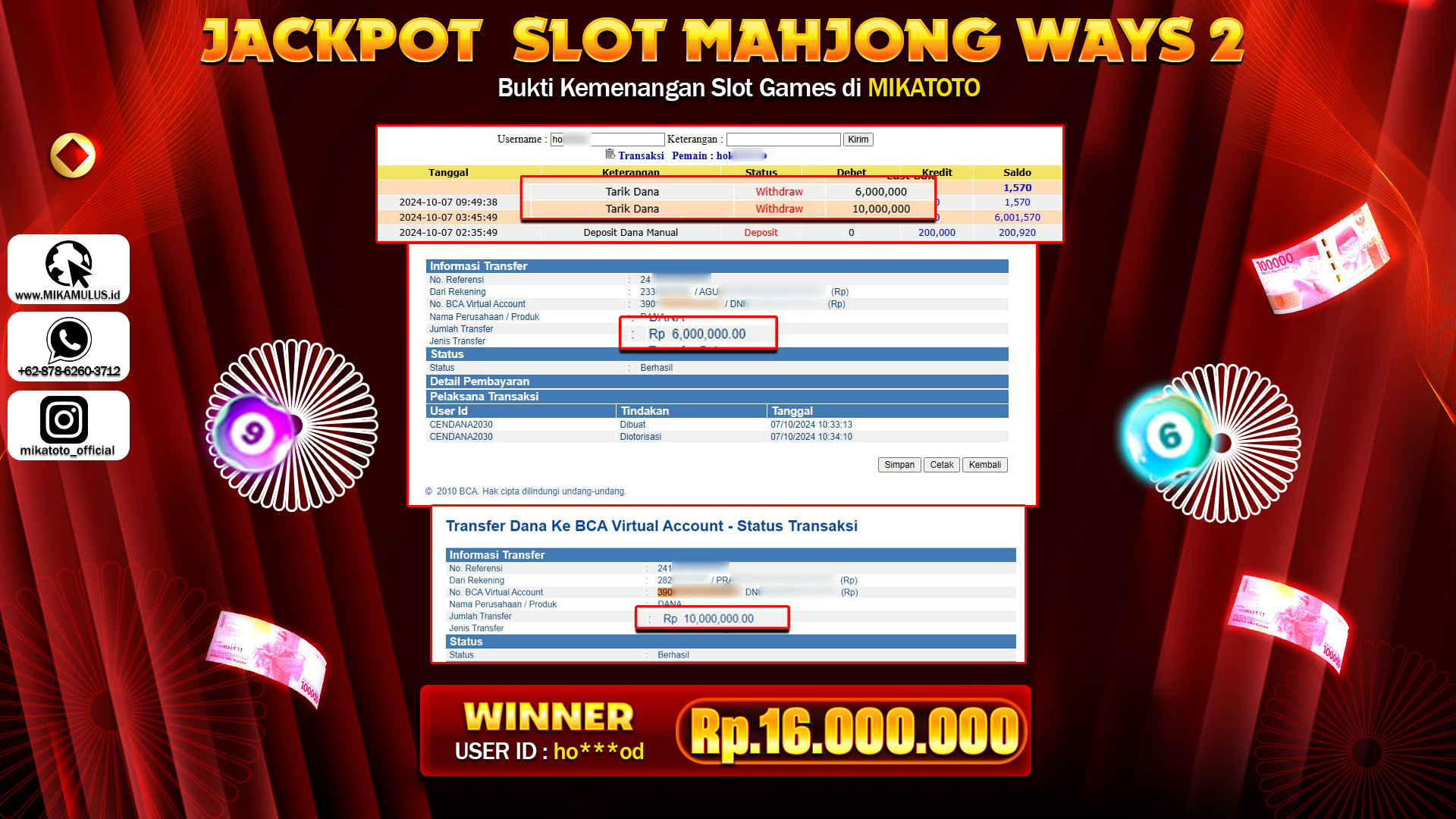 🏆 SELAMAT KEPADA PEMENANG JACKPOT Mahjong Ways 2🏆