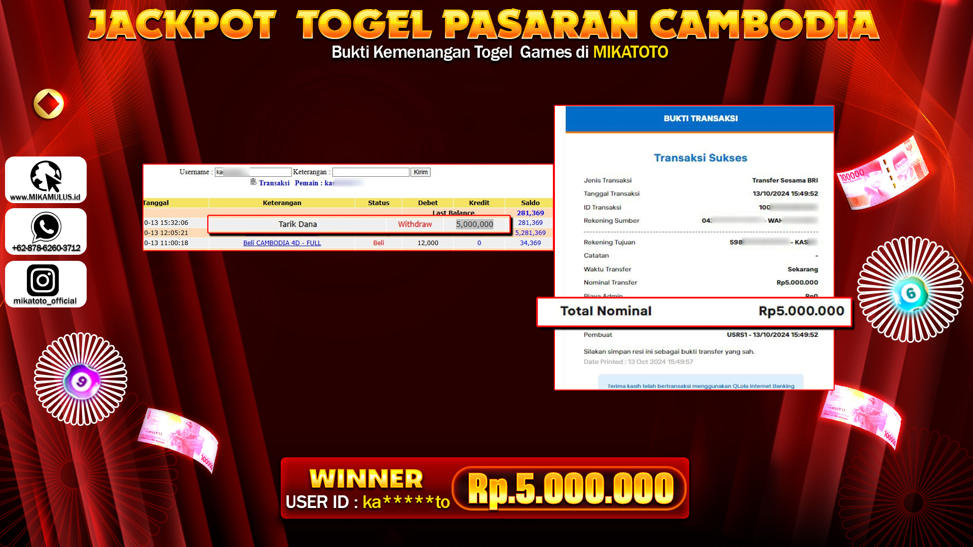 🏆 SELAMAT KEPADA PEMENANG JACKPOT DI Pool CAMBODIA🏆