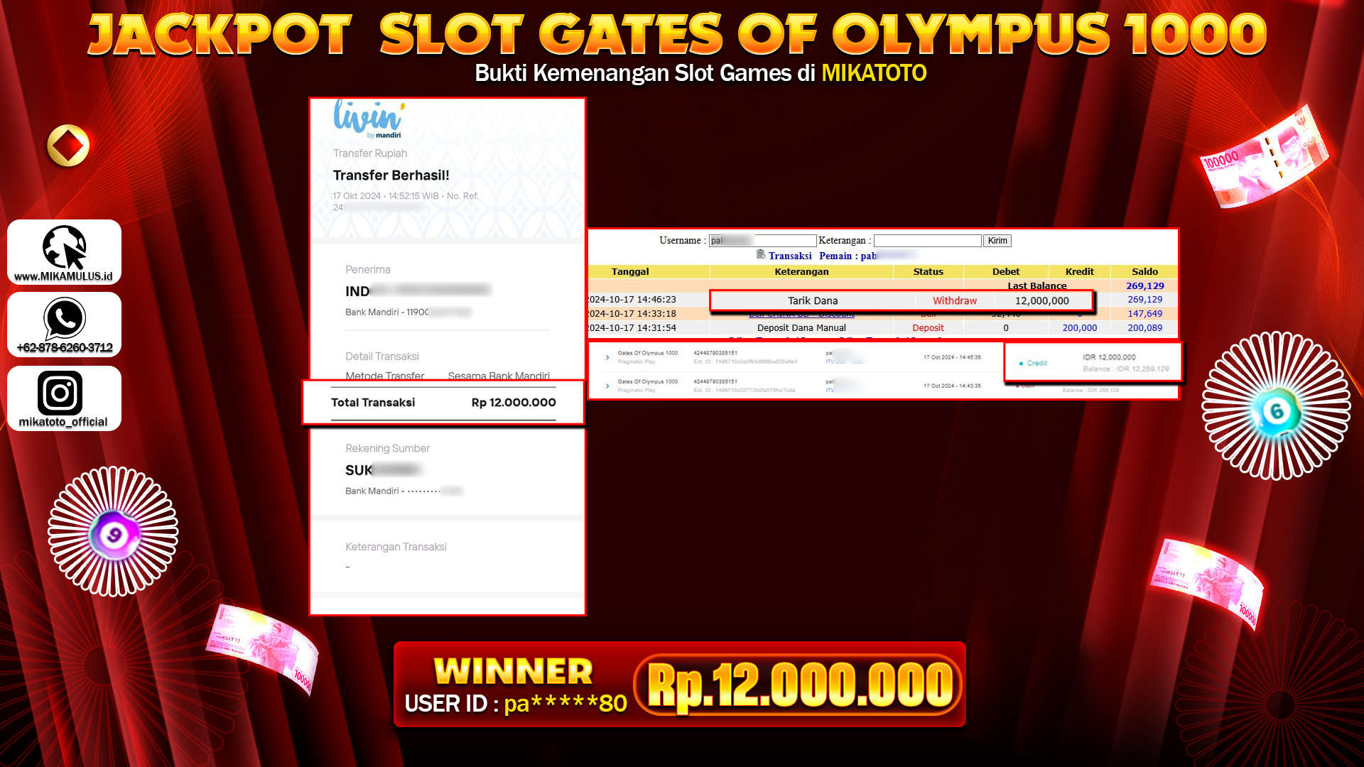 🏆 SELAMAT KEPADA PEMENANG JACKPOT DI GATES OF OLYMPUS 1000🏆