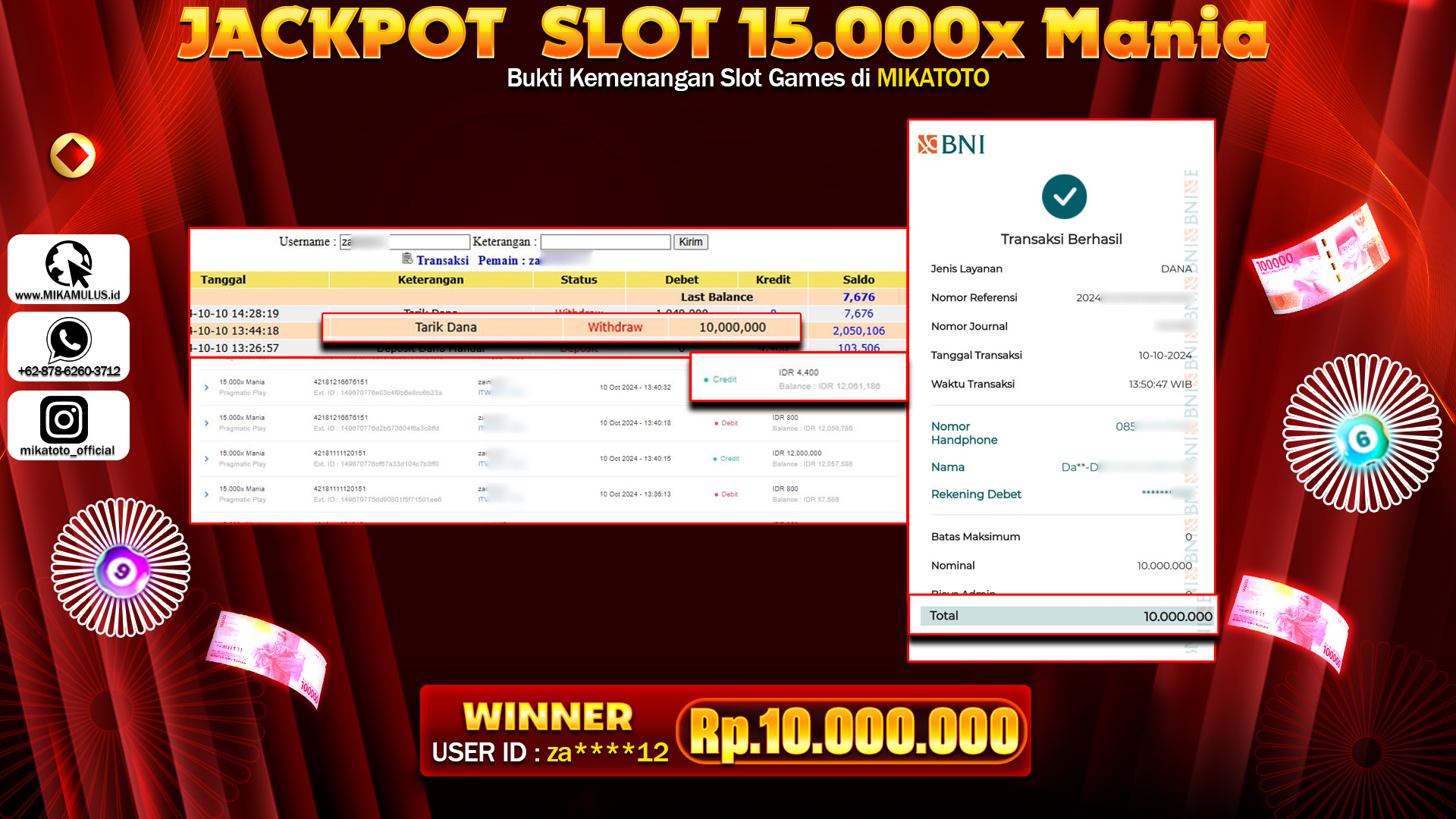 🏆 SELAMAT KEPADA PEMENANG JACKPOT 15.000x Mania🏆
