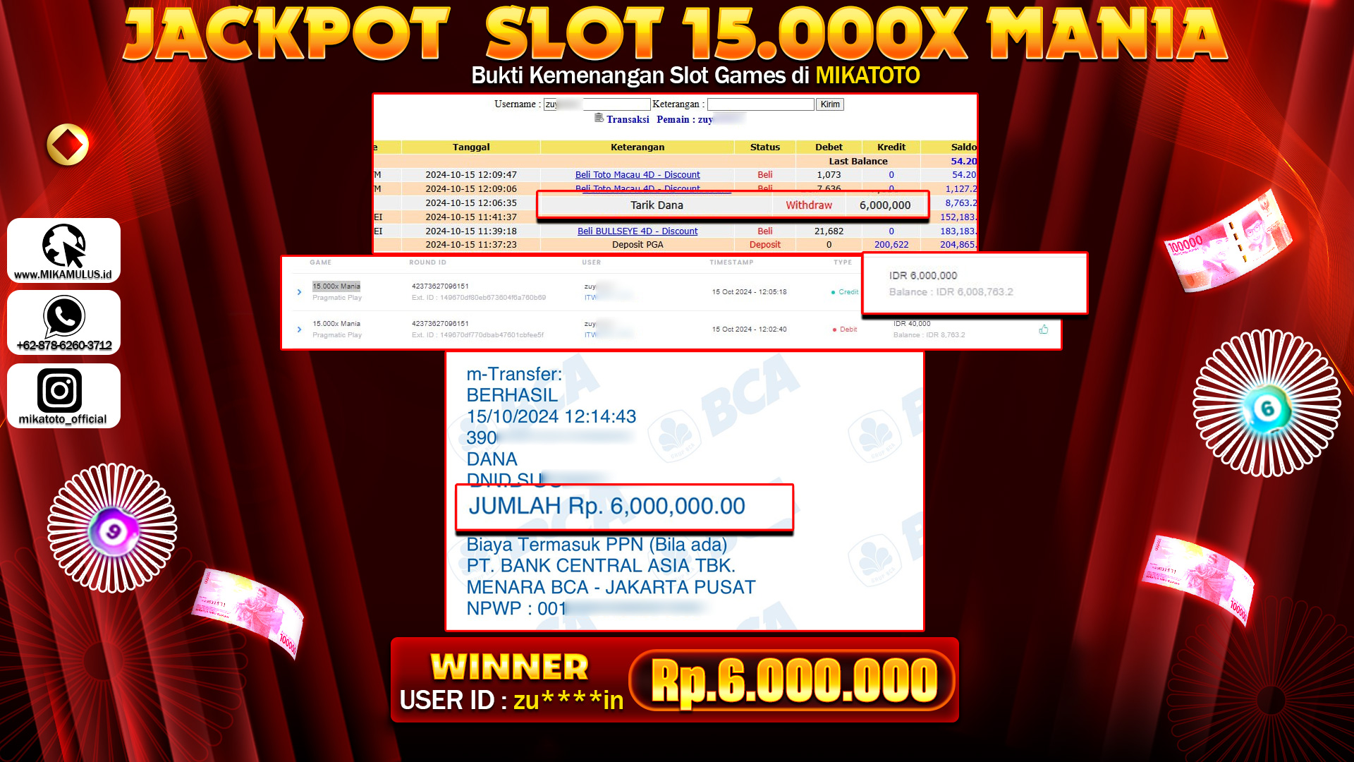 🏆 SELAMAT KEPADA PEMENANG JACKPOT DI 15.000x Mania🏆