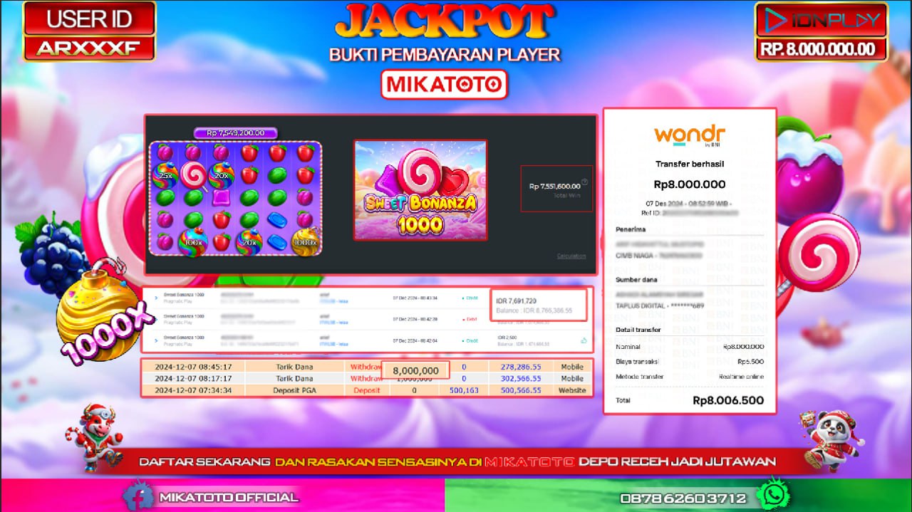 🏆 SELAMAT KEPADA PEMENANG JACKPOT DI SWEET BONANZA 1000🏆