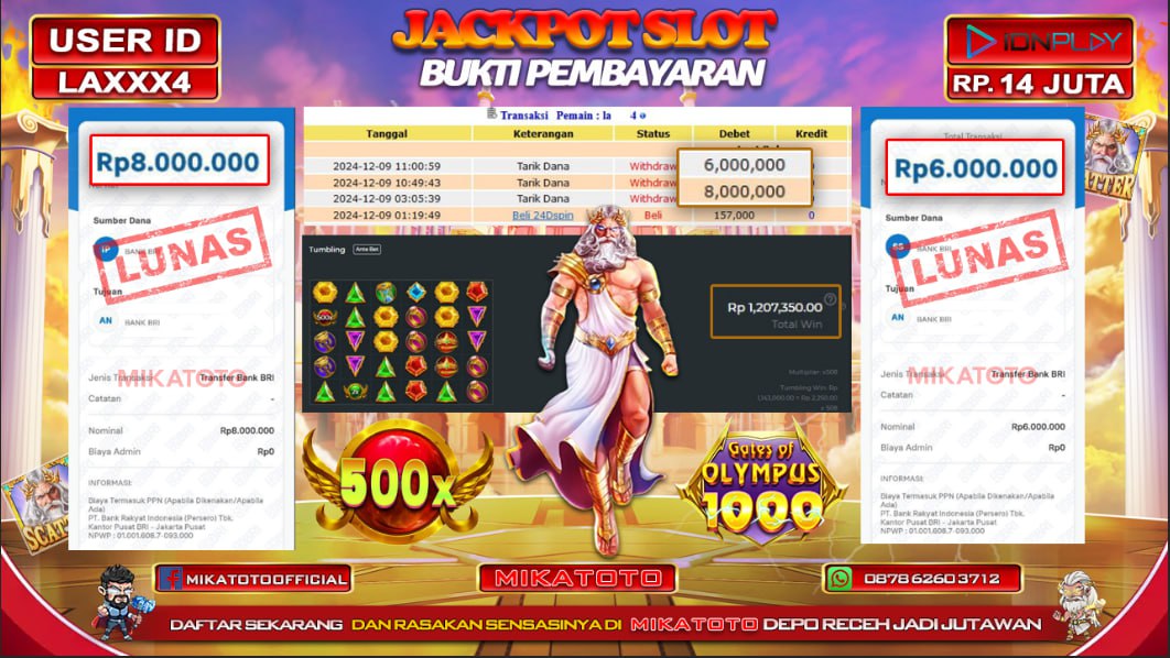 🏆 SELAMAT KEPADA PEMENANG JACKPOT DI gates of olympus 1000 Rp.14,000,000🏆