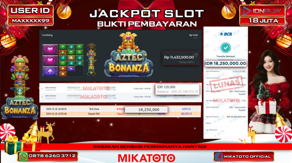 🏆 SELAMAT KEPADA PEMENANG JACKPOT DI AZTEC BONANZA  Rp.18,250,000🏆